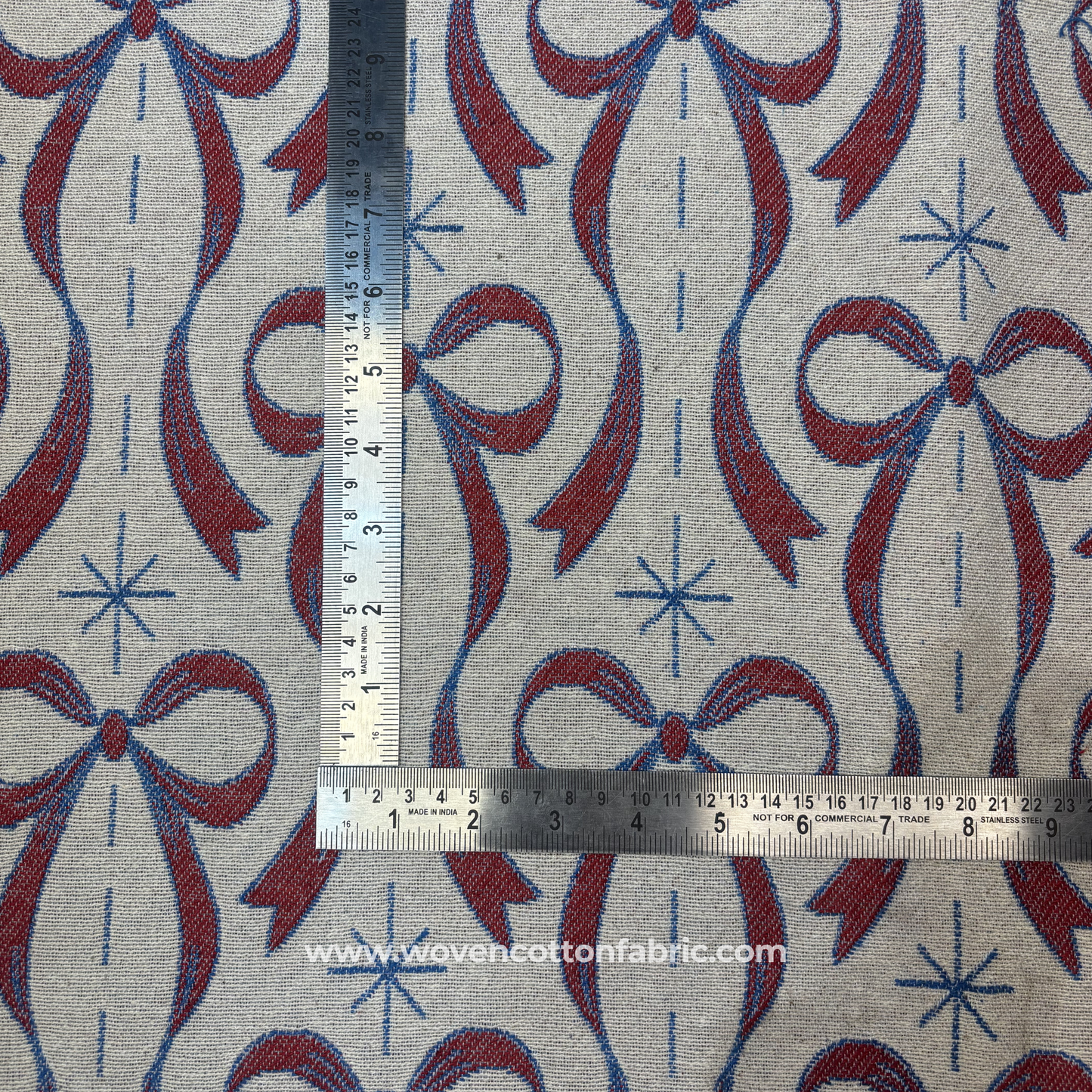 Retro Woven Jacquard Ribbon Bow & Star Fabric., Jacquard Fabric, Per Meter