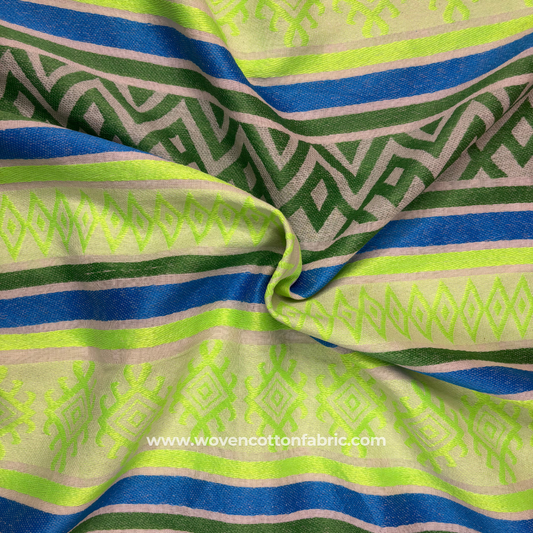 Neon Aztek Stripe Cotton Jacquard Fabric, Per Meter