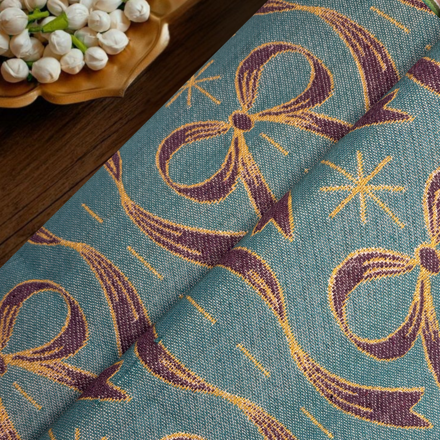 Gilded Ribbon Bow Home Decor Fabric, Jacquard Fabric, Per Meter