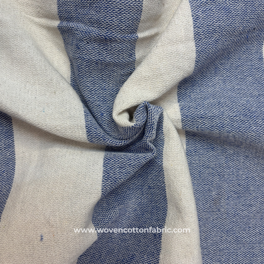 Indigo Blue Ticking Stripe Woven Handloom Cotton, Jacquard Fabric, Per Meter