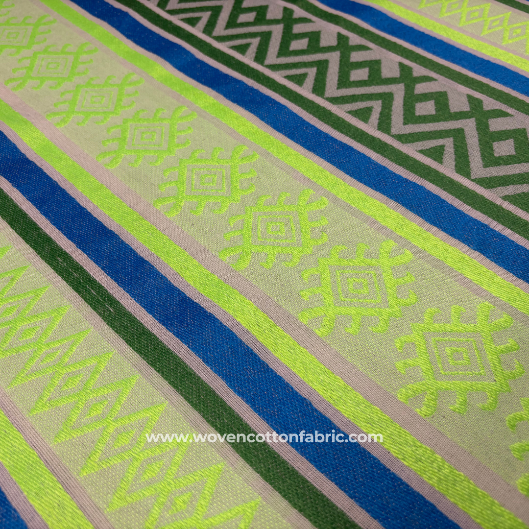 Neon Aztek Stripe Cotton Jacquard Fabric, Per Meter