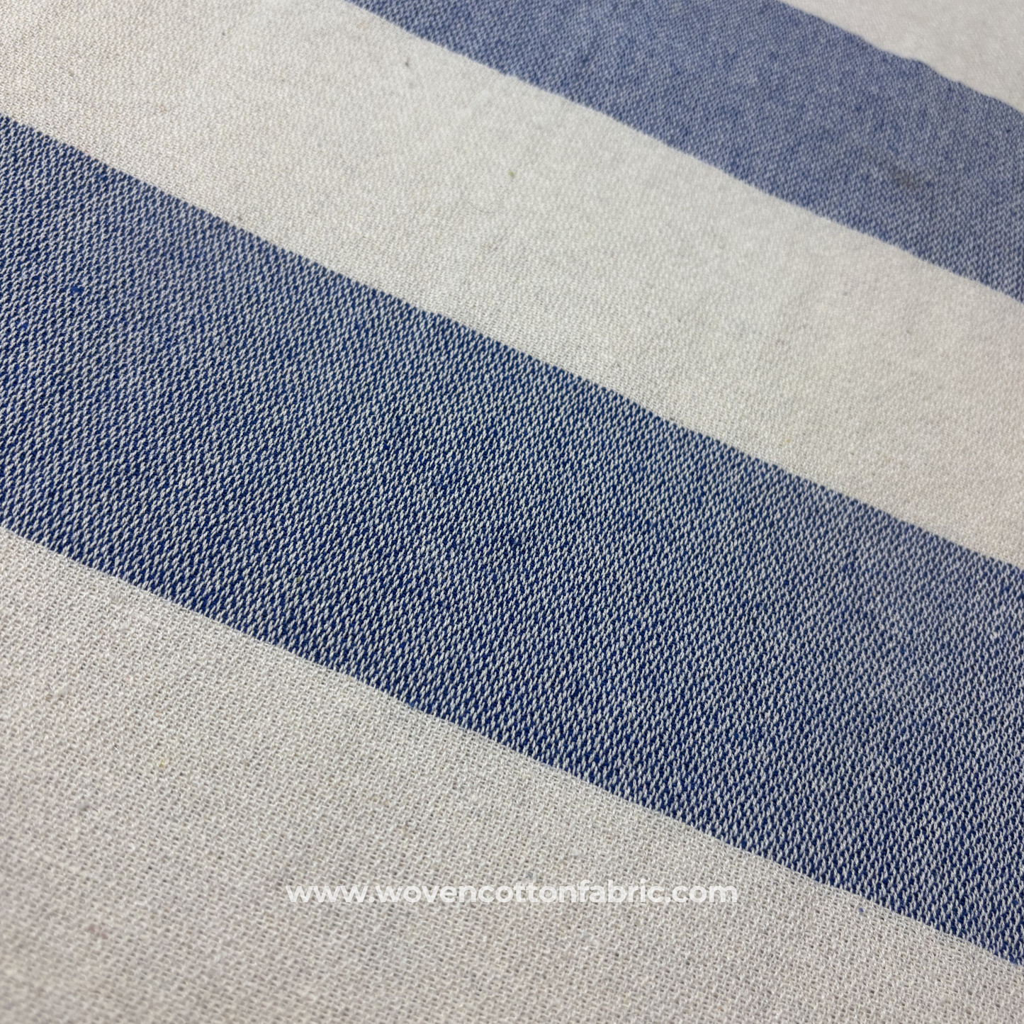 Indigo Blue Ticking Stripe Woven Handloom Cotton, Jacquard Fabric, Per Meter