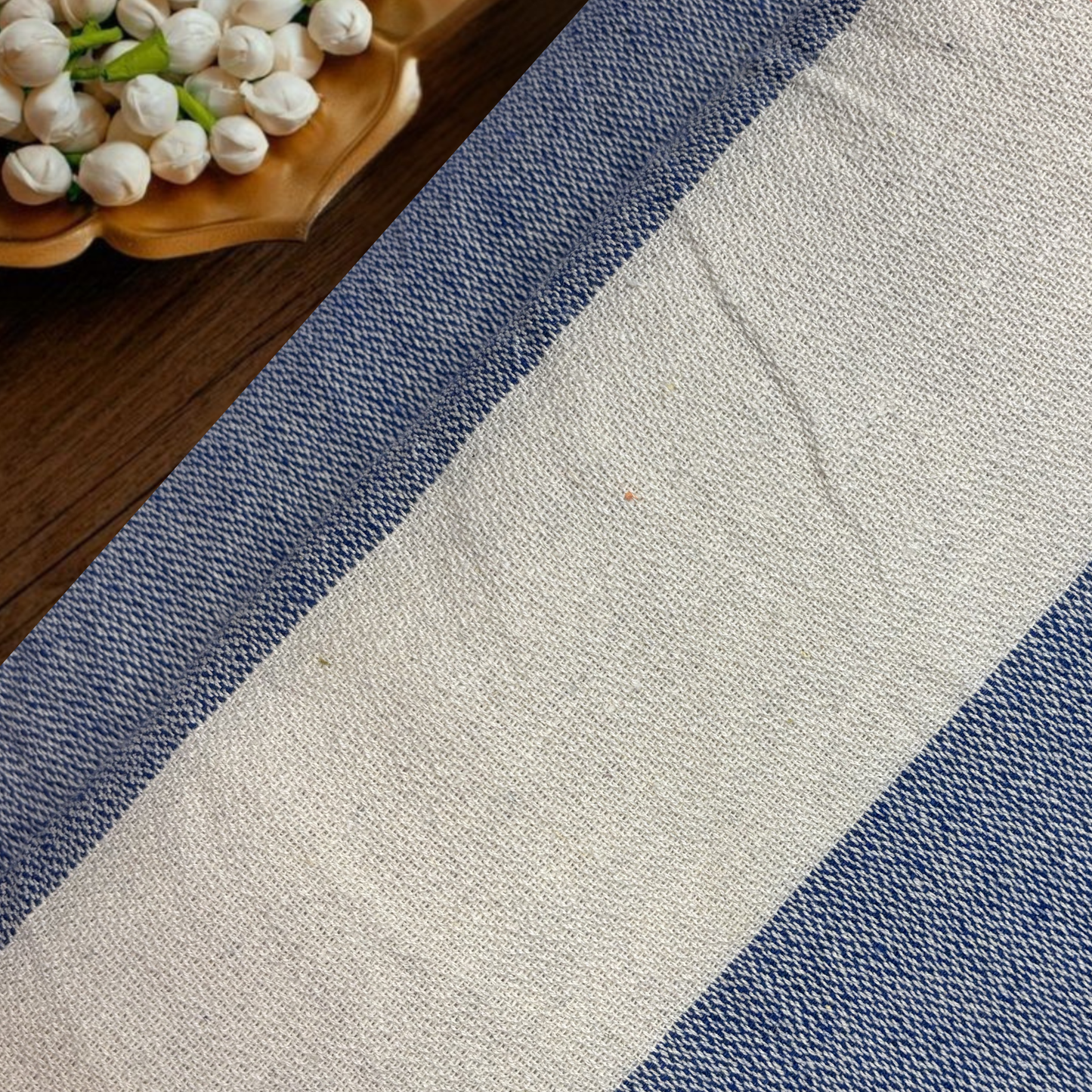 Indigo Blue Ticking Stripe Woven Handloom Cotton, Jacquard Fabric, Per Meter