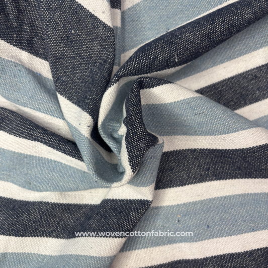 Indigo and Slate Woven Stripe Canvas, Jacquard Fabric, Per Meter