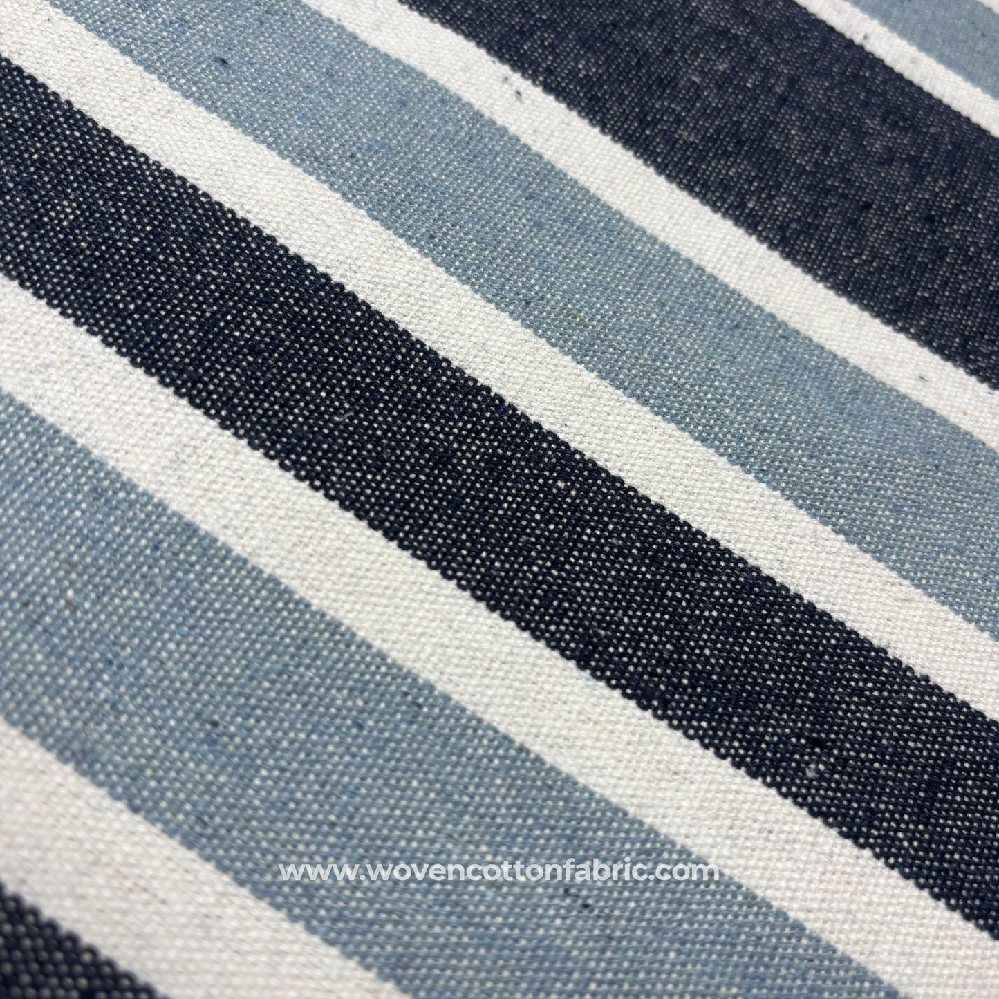 Indigo and Slate Woven Stripe Canvas, Jacquard Fabric, Per Meter