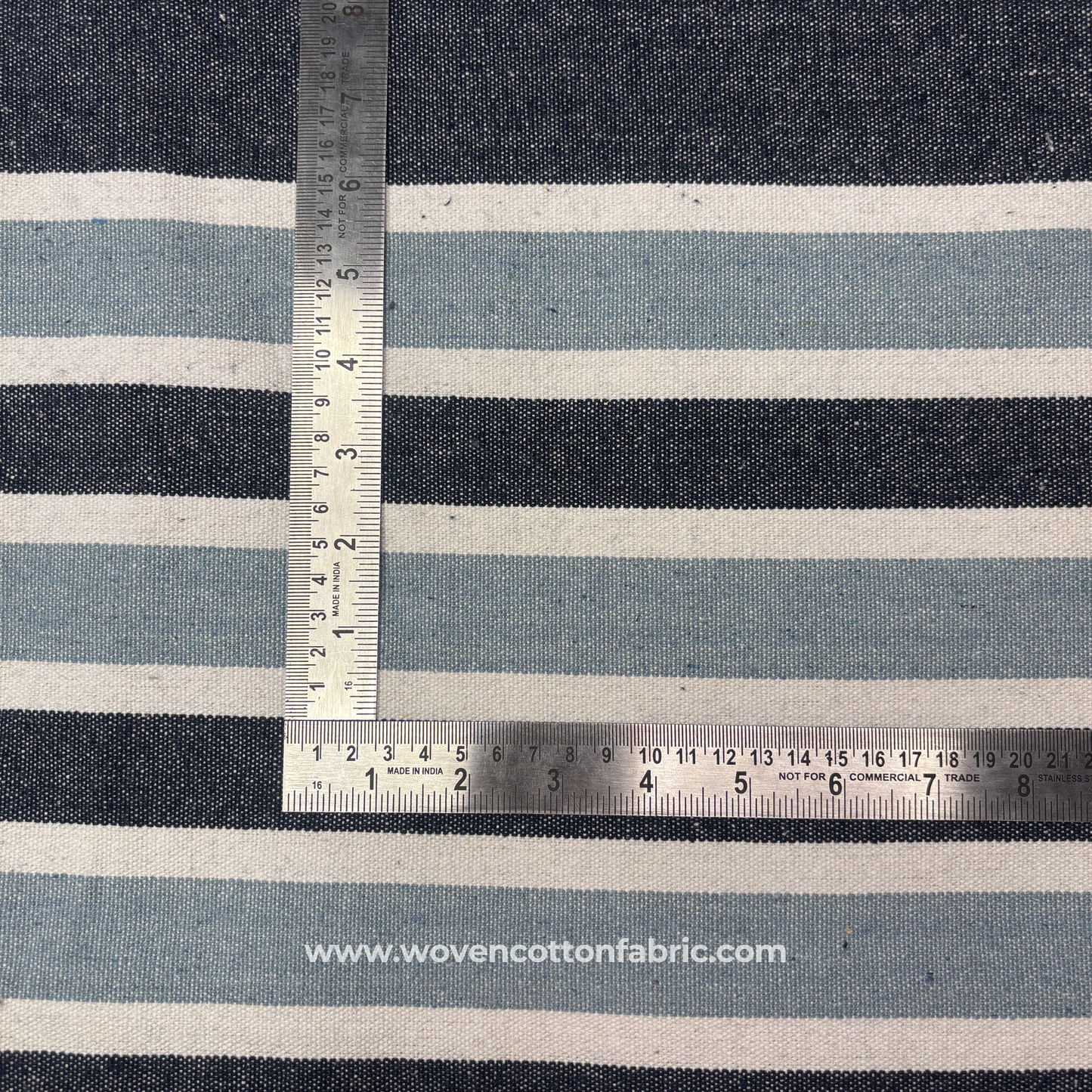 Indigo and Slate Woven Stripe Canvas, Jacquard Fabric, Per Meter