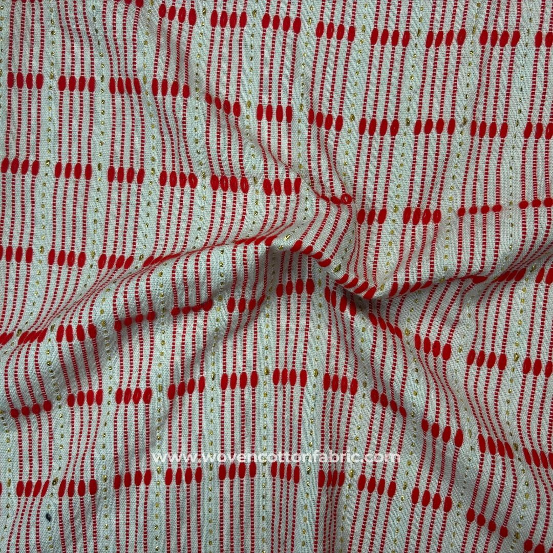 Strip Elegant Red Cotton Jacquard Fabric, Per Meter