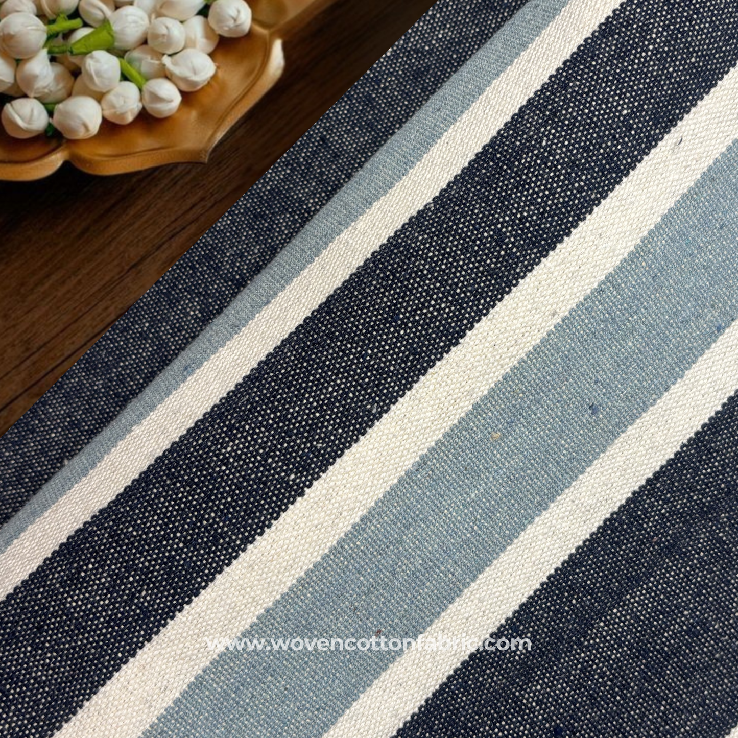 Indigo and Slate Woven Stripe Canvas, Jacquard Fabric, Per Meter