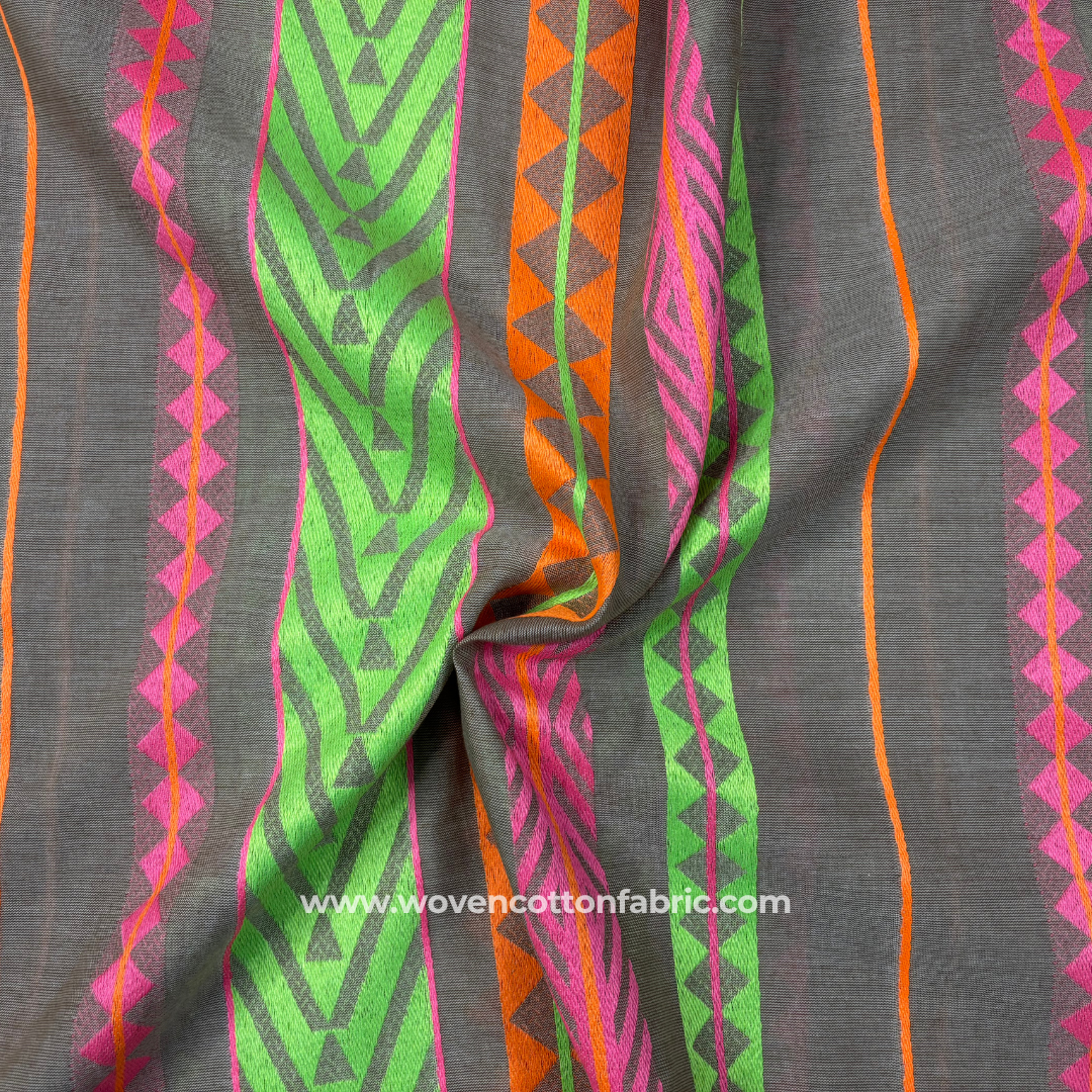 Cobalt Mirage Green Cotton Jacquard Fabric, Per Meter