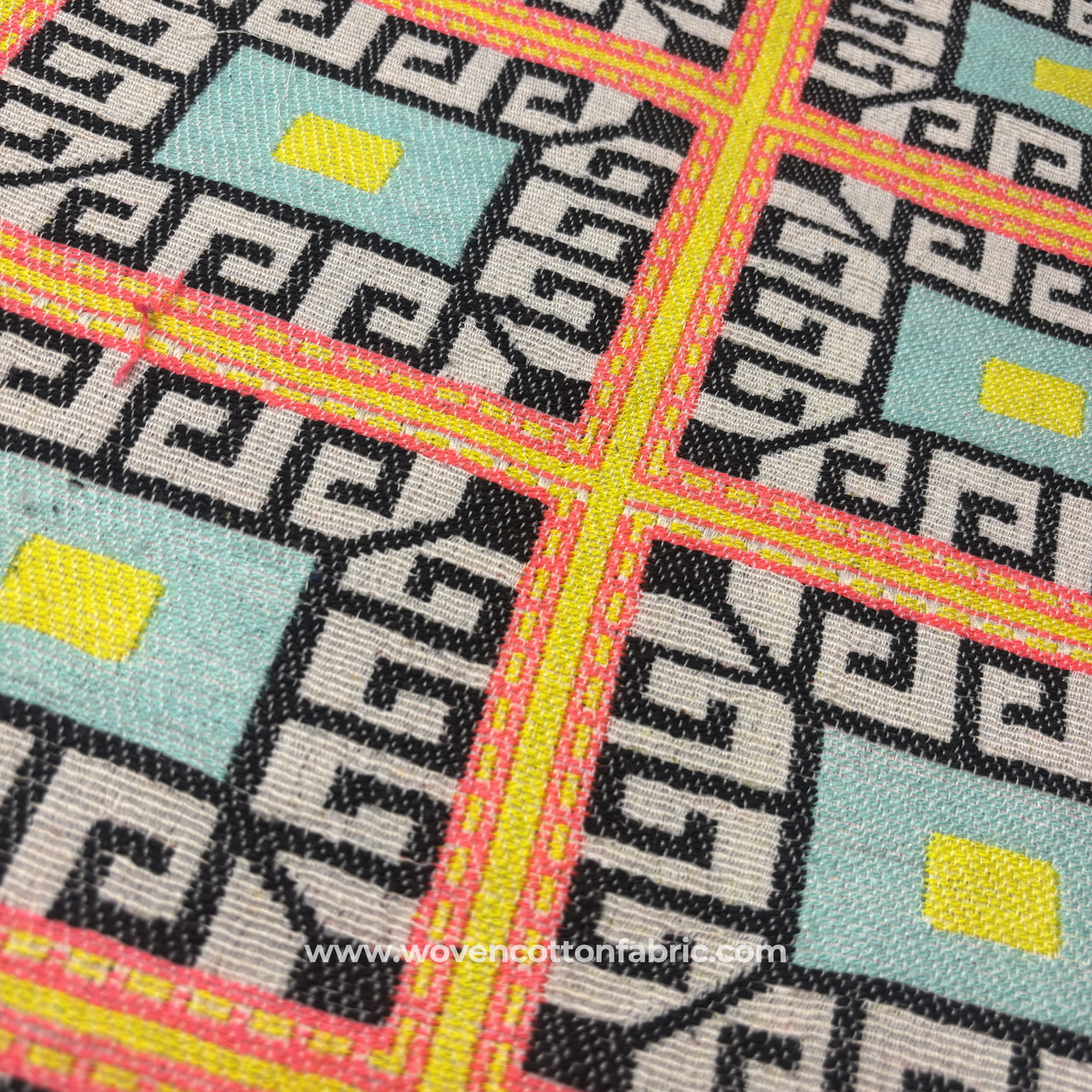 Retro Geometric Greek Key Maze Woven Jacquard Upholstery Fabric, Per Meter
