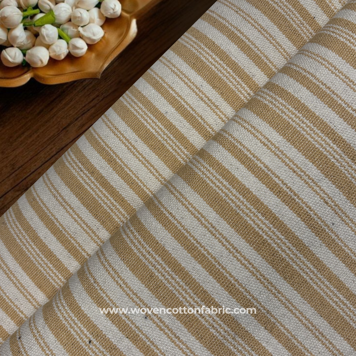 Natural Cotton Ticking Stripe Woven Fabric, Per Meter