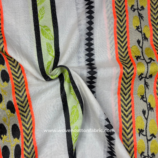 Tribal Citrus Border Cotton Jacquard Fabric, Per Meter