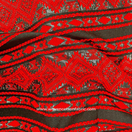 Iranian Designers Red Cotton Jacquard Fabric , Per Meter