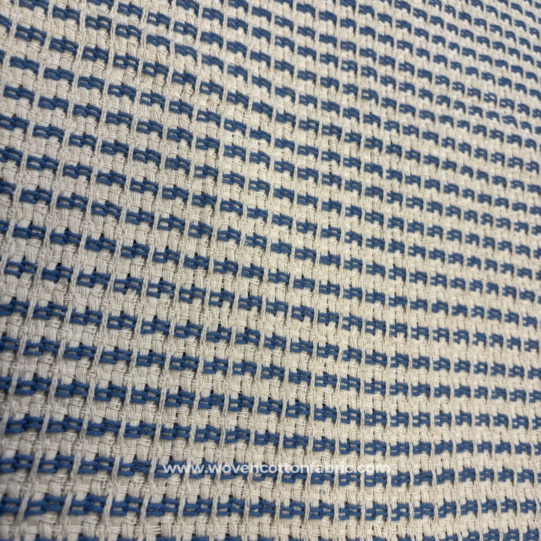 Indigo Blue Geometric Grid Textured Cotton Handloom Fabric Per Meter
