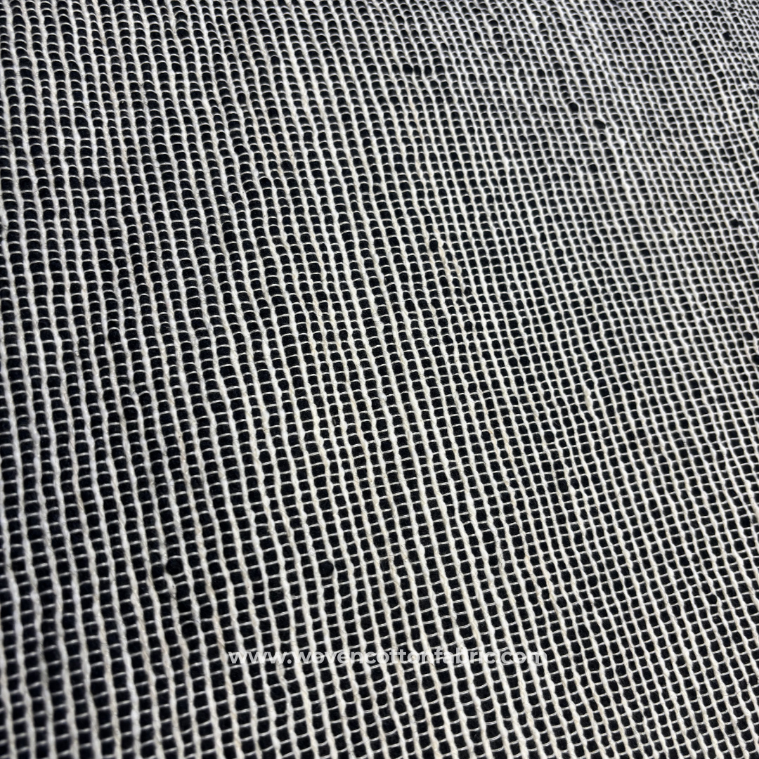 Black and White Self-Grid Textured Slub Cotton Handloom Fabric Per Meter
