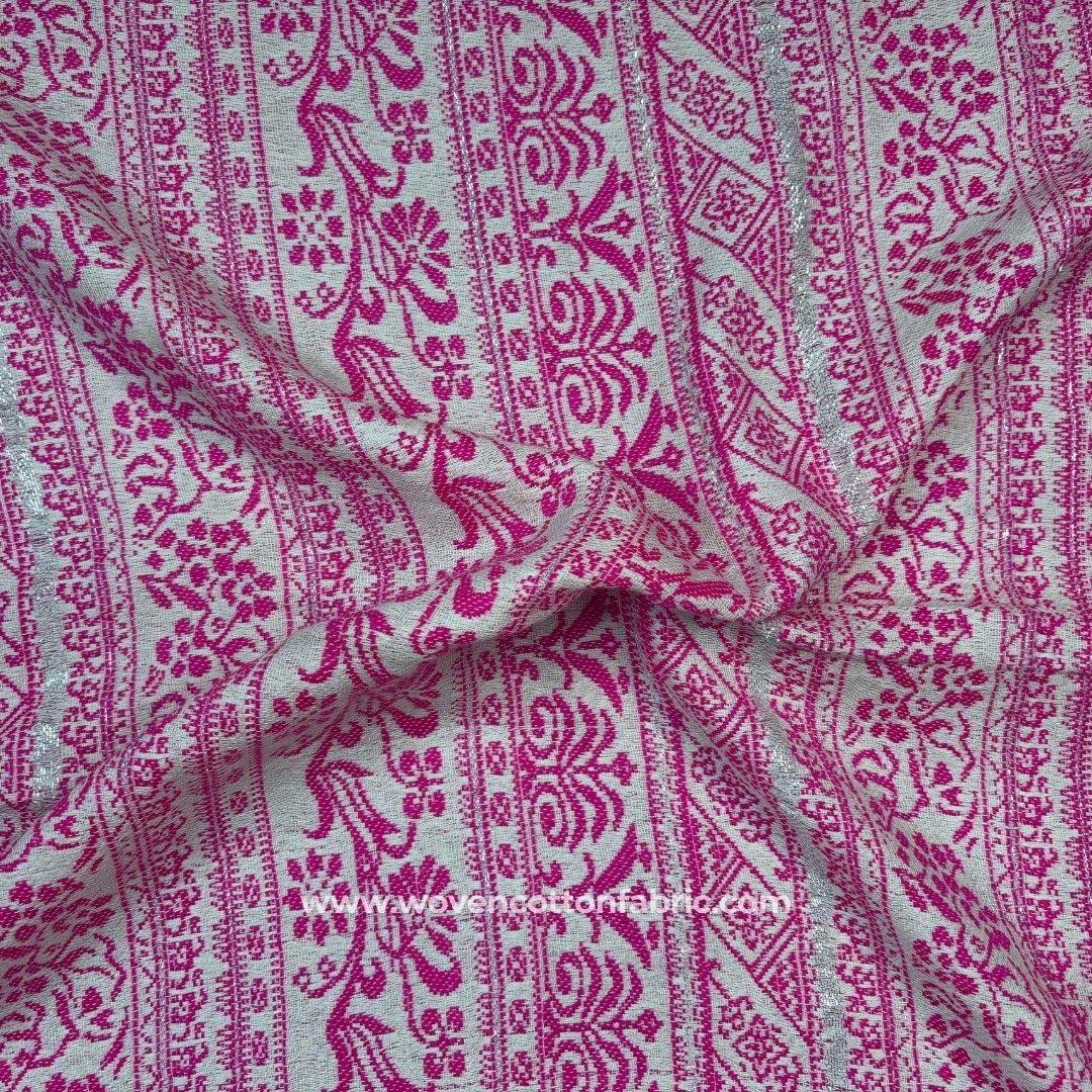 Vineverse Pink Cotton Jacquard Fabric , A4 Swatch