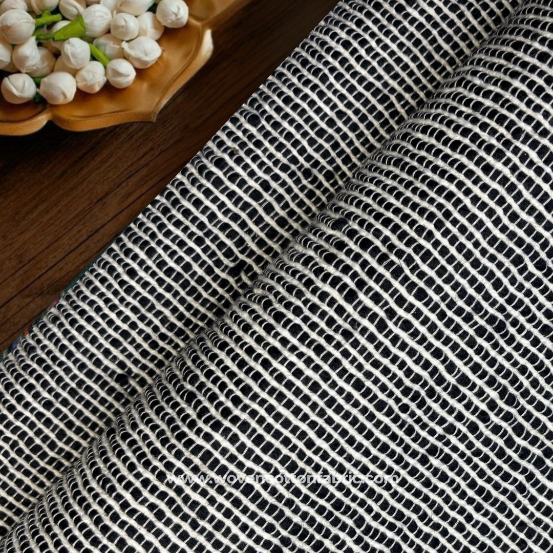 Black and White Self-Grid Textured Slub Cotton Handloom Fabric Per Meter
