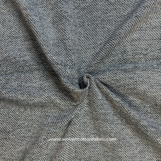 Denim Blue and White Chevron Twill Textured Cotton Handloom Fabric Per Meter