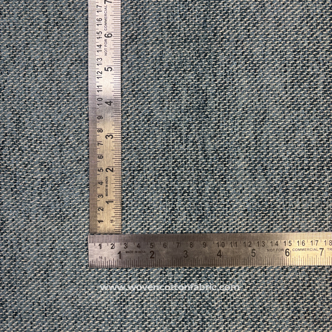 Denim Blue and White Chevron Twill Textured Cotton Handloom Fabric Per Meter