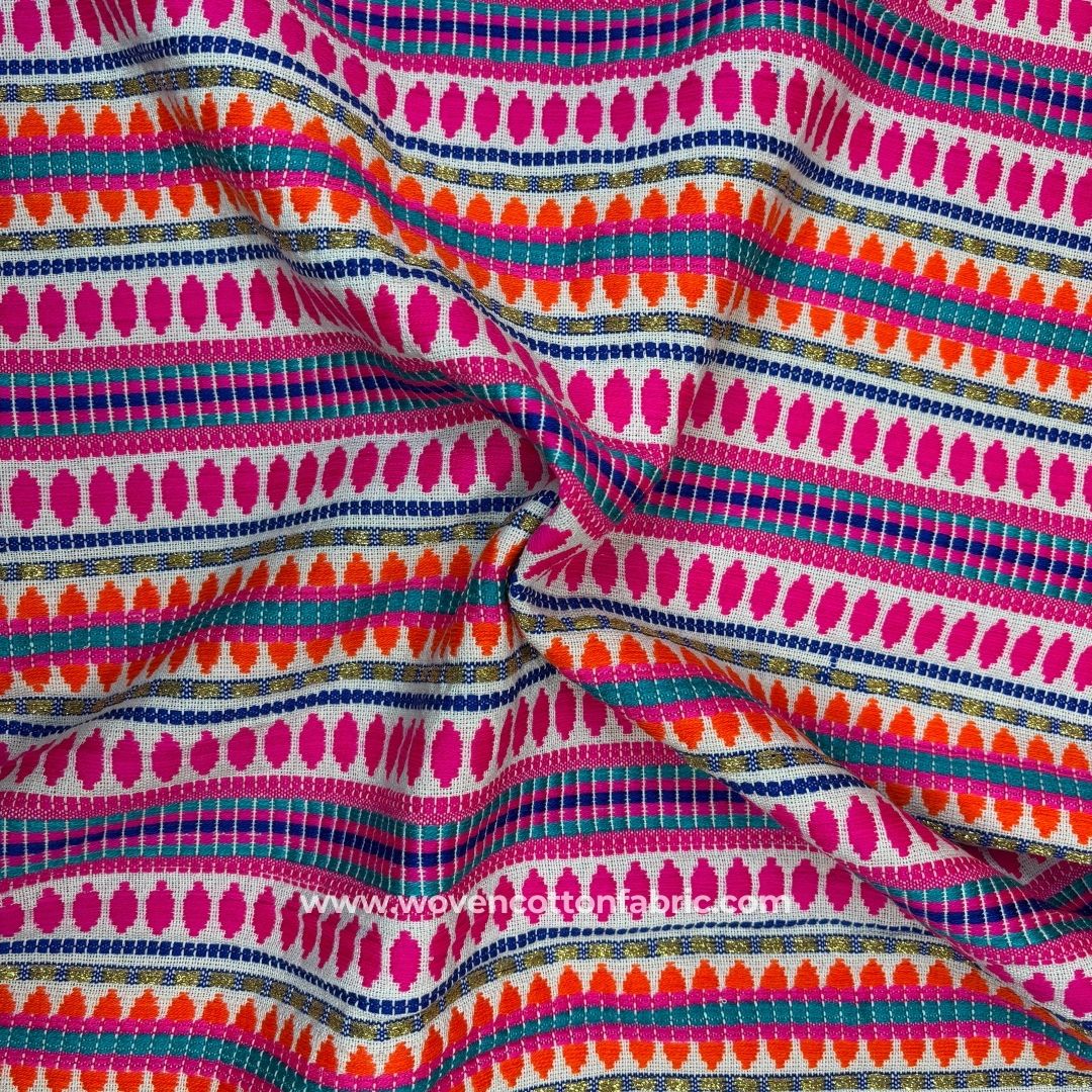 Capsule Dark Hot Pink Jacquard Cotton Fabric for Designers, Per Meter