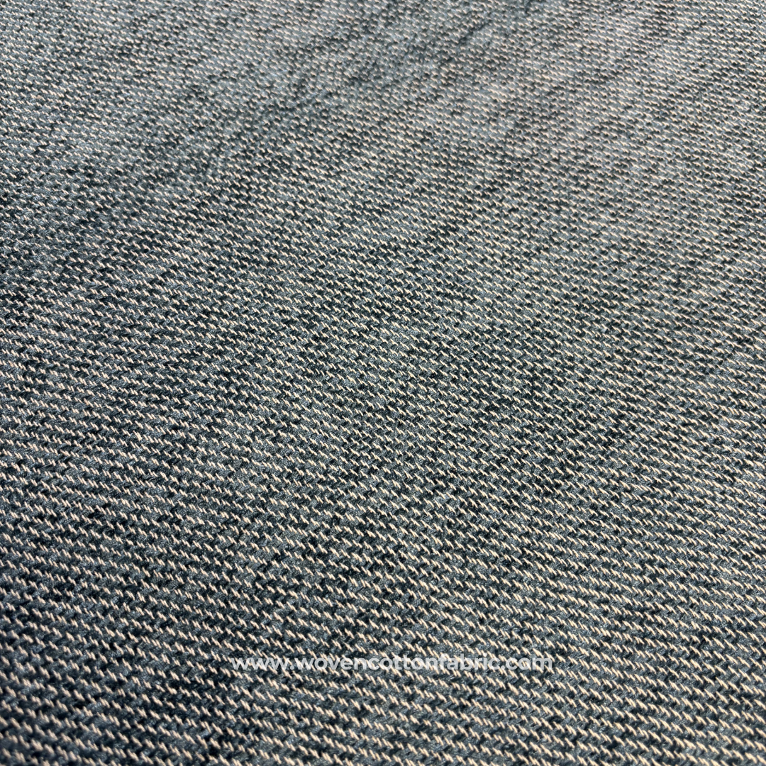 Denim Blue and White Chevron Twill Textured Cotton Handloom Fabric Per Meter