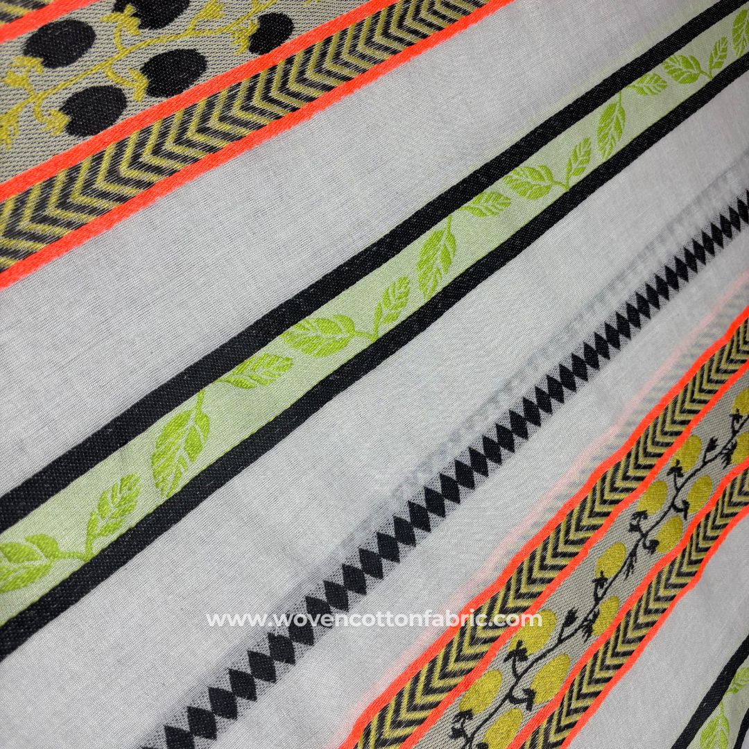 Tribal Citrus Border Cotton Jacquard Fabric, Per Meter