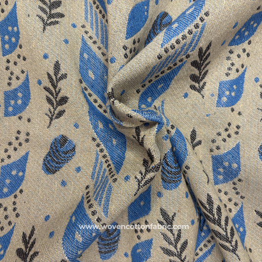Abstract Botanical Chevron Woven Jacquard Cotton Fabric, Per Meter