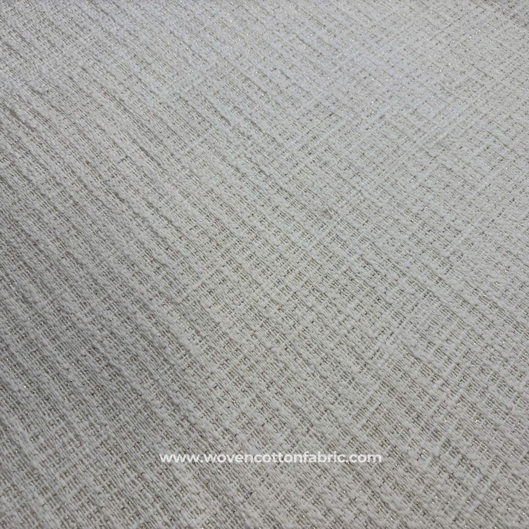 Off-White and Gold Zari Slub Textured Cotton Handloom Fabric Per Meter