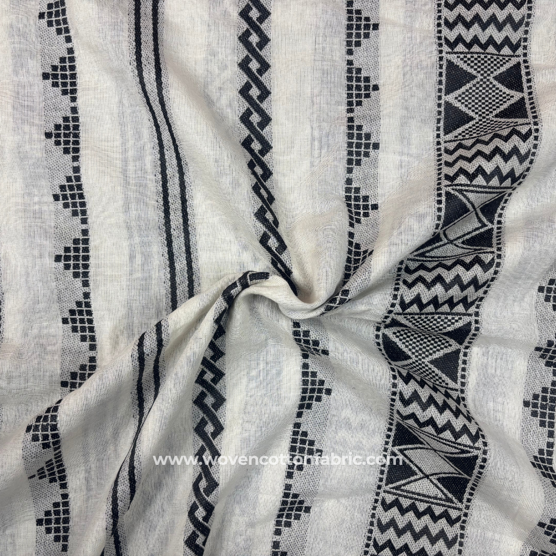 Monochrome Geometric Cotton Jacquard Fabric, Per Meter