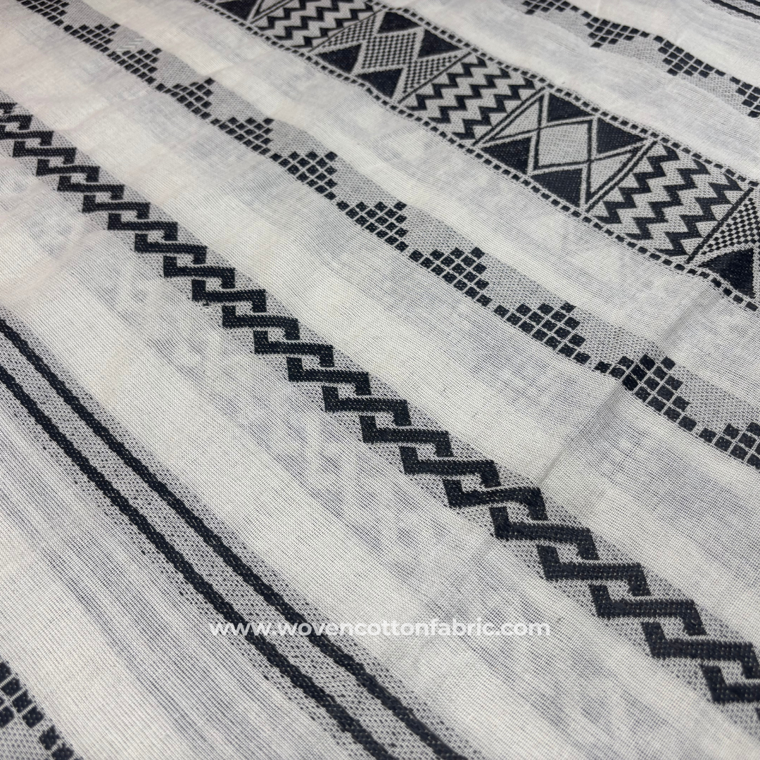 Monochrome Geometric Cotton Jacquard Fabric, Per Meter