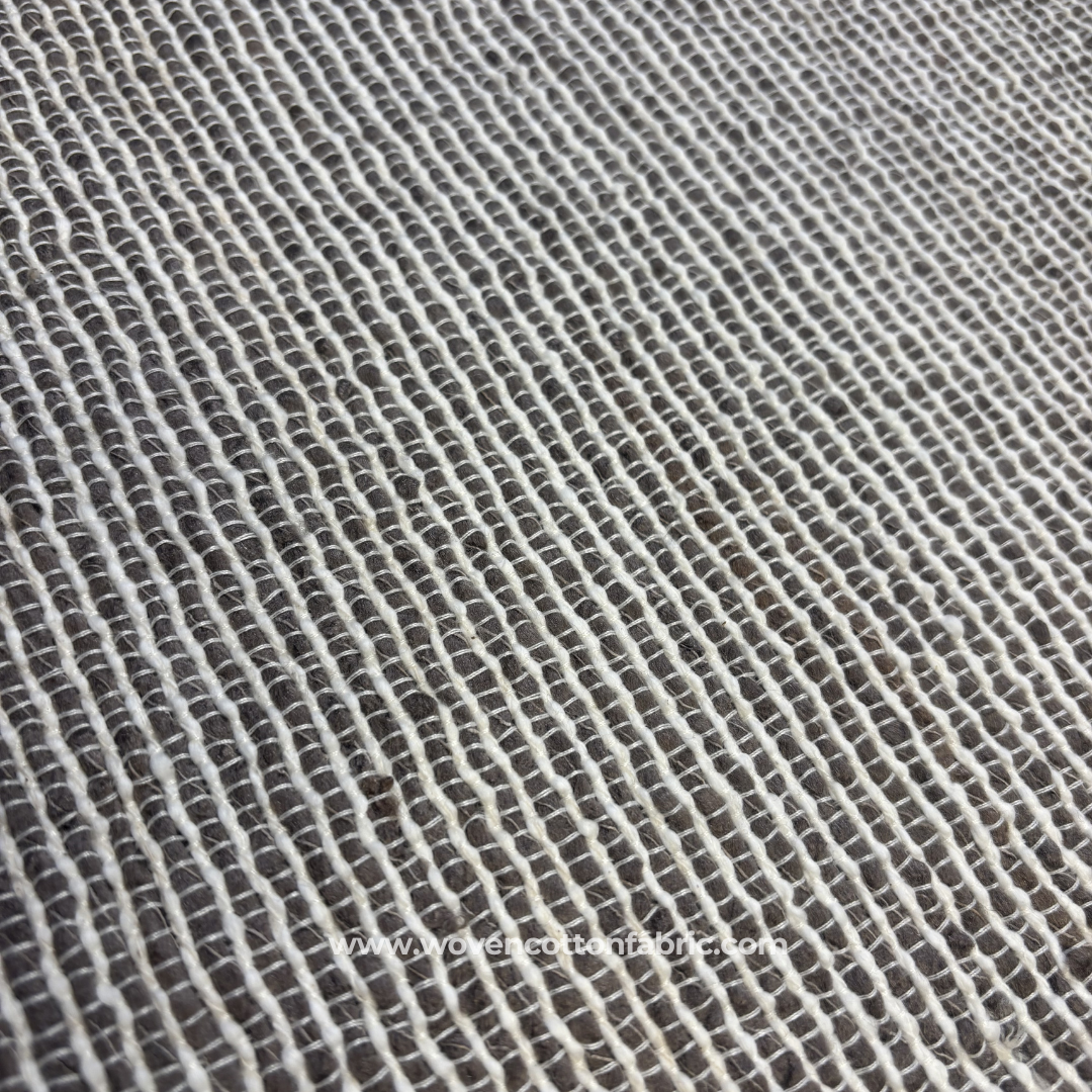 Coffee Brown and White Self-Grid Textured Slub Cotton Handloom Fabric Per Meter