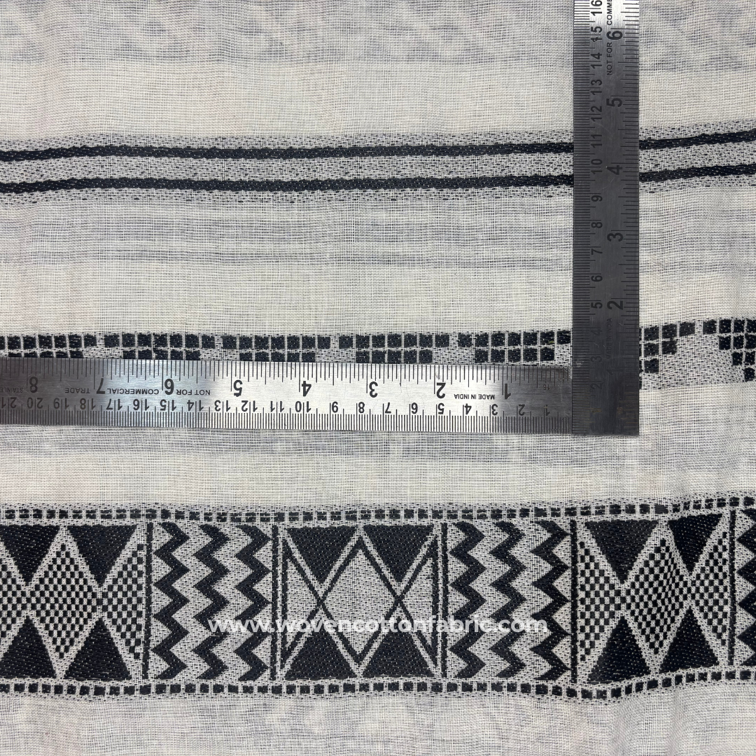 Monochrome Geometric Cotton Jacquard Fabric, Per Meter