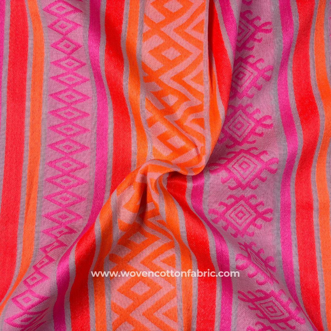 Rose Quartz and Mandarin Cotton Jacquard Fabric, Per Meter