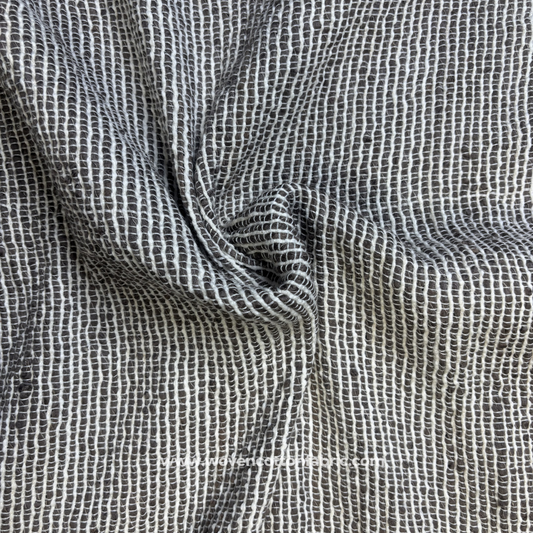 Coffee Brown and White Self-Grid Textured Slub Cotton Handloom Fabric Per Meter
