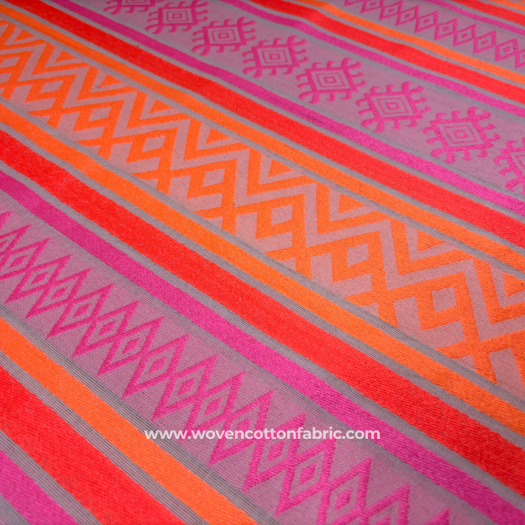 Rose Quartz and Mandarin Cotton Jacquard Fabric, Per Meter