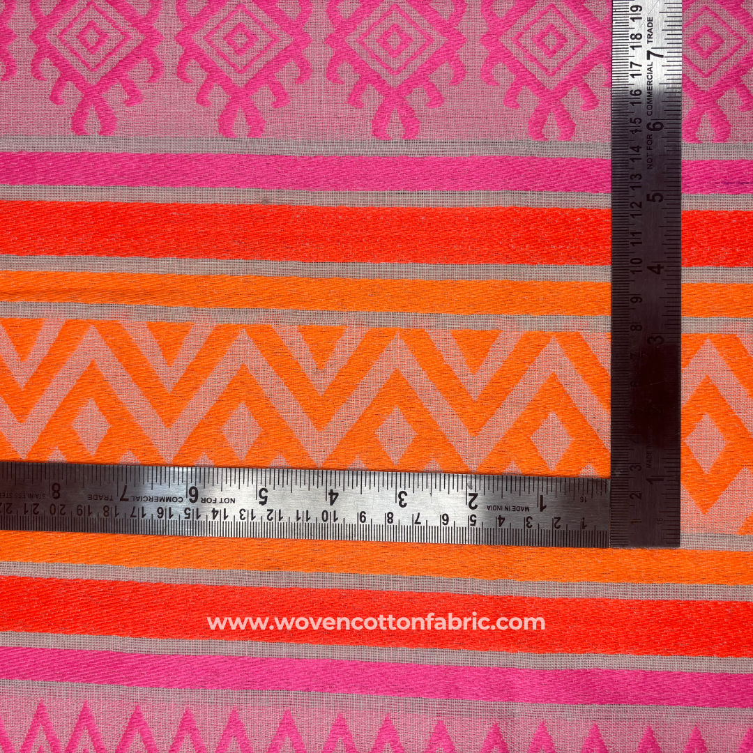 Rose Quartz and Mandarin Cotton Jacquard Fabric, Per Meter