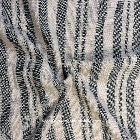 Black and Beige Multi-Stripe Textured Cotton Handloom Fabric Per Meter