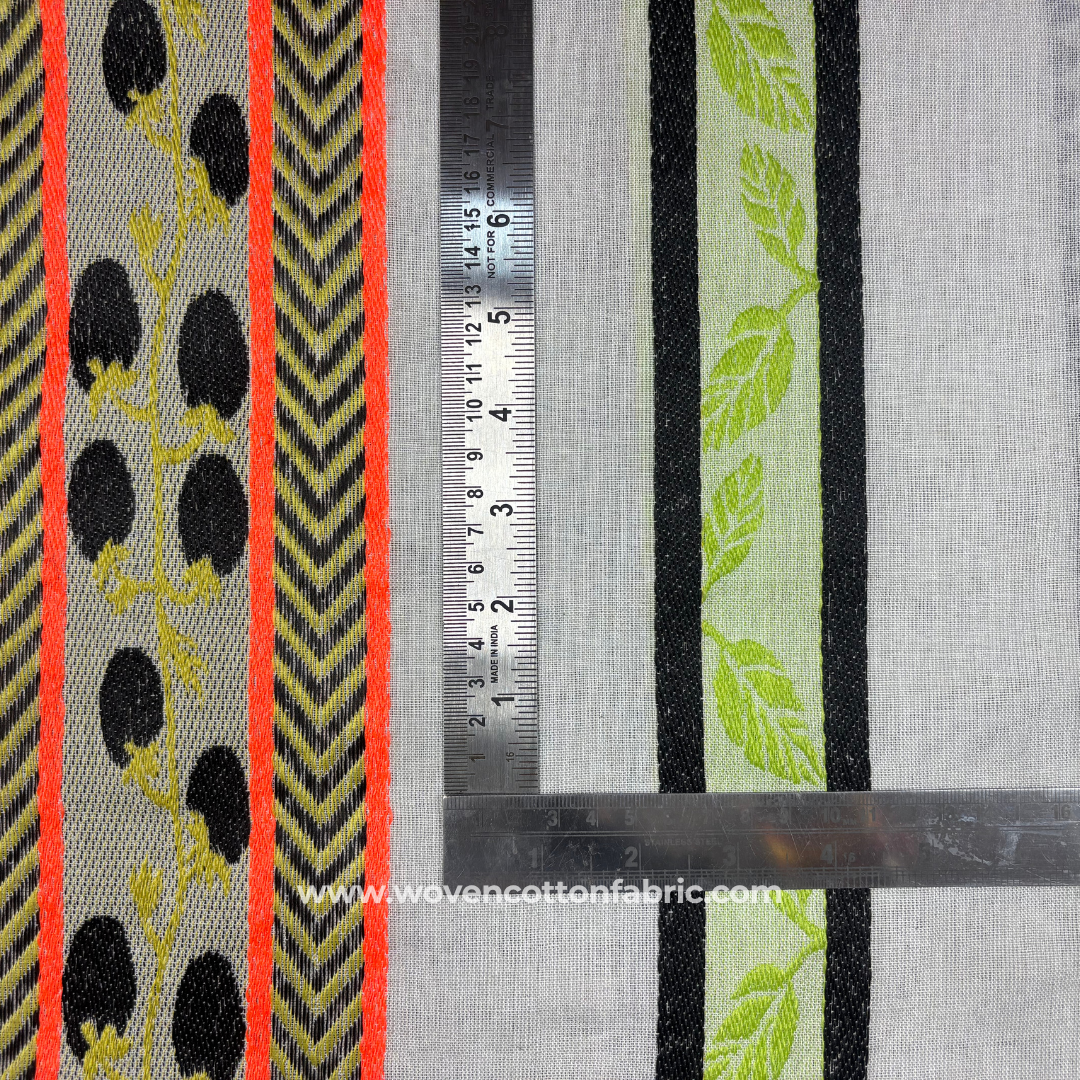 Tribal Citrus Border Cotton Jacquard Fabric, Per Meter