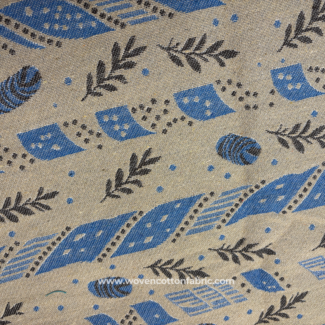 Abstract Botanical Chevron Woven Jacquard Cotton Fabric, Per Meter