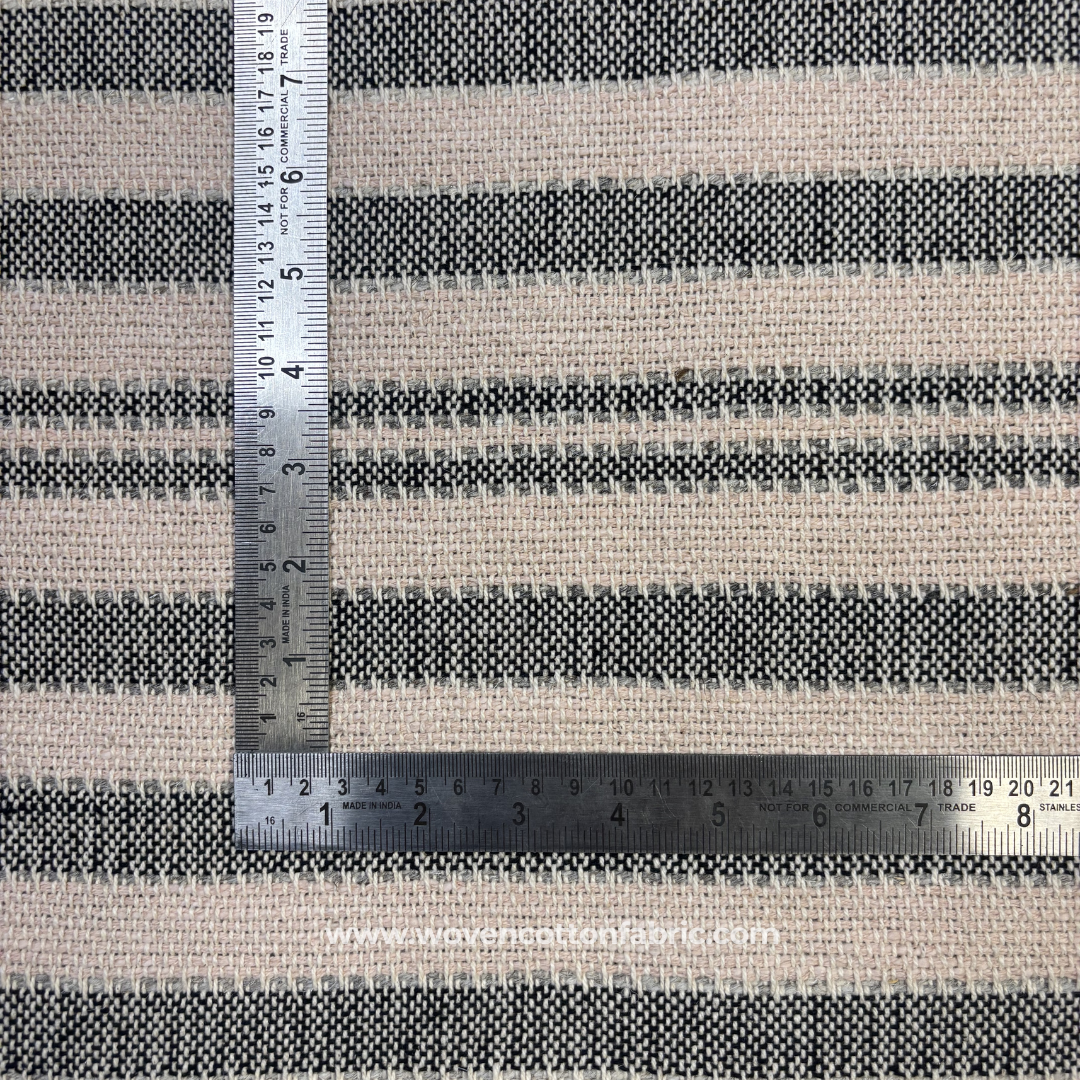 Black and Beige Multi-Stripe Textured Cotton Handloom Fabric Per Meter