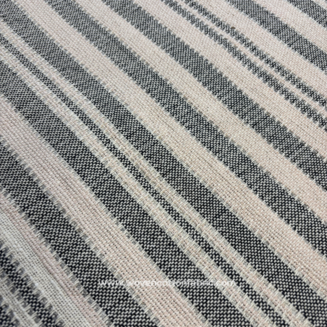Black and Beige Multi-Stripe Textured Cotton Handloom Fabric Per Meter