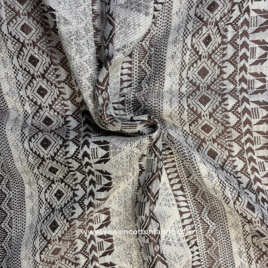 Coffee Brown and Off-White Geometric Aztec Jacquard Cotton Handloom Fabric Per Meter