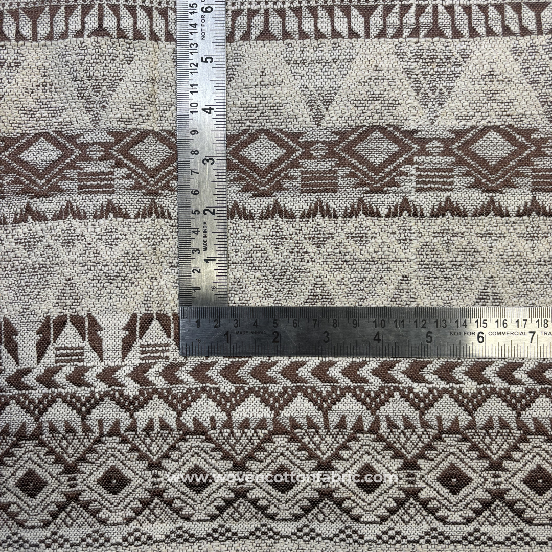 Coffee Brown and Off-White Geometric Aztec Jacquard Cotton Handloom Fabric Per Meter