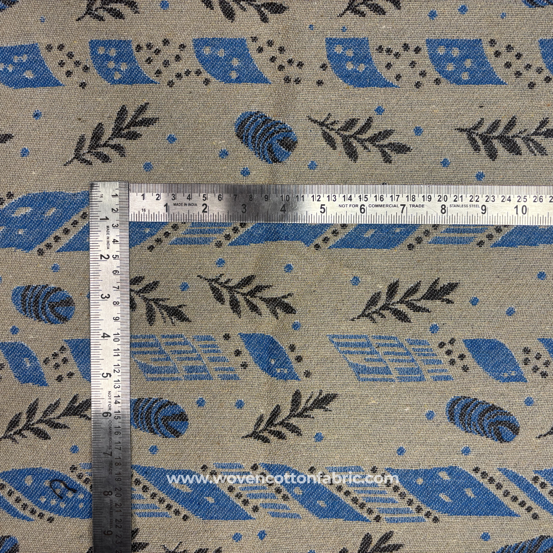 Abstract Botanical Chevron Woven Jacquard Cotton Fabric, Per Meter