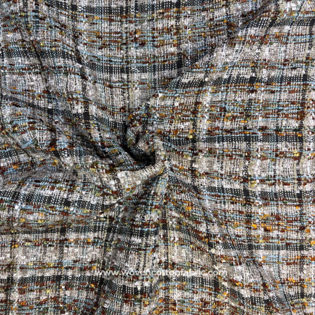 Sea Green and Black Textured Tweed Tartan Plaid Handloom Cotton Fabric Per Meter