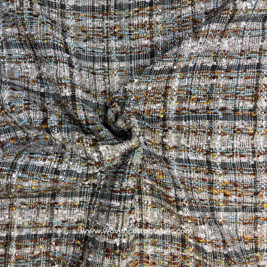 Sea Green and Black Textured Tweed Tartan Plaid Handloom Cotton Fabric Per Meter