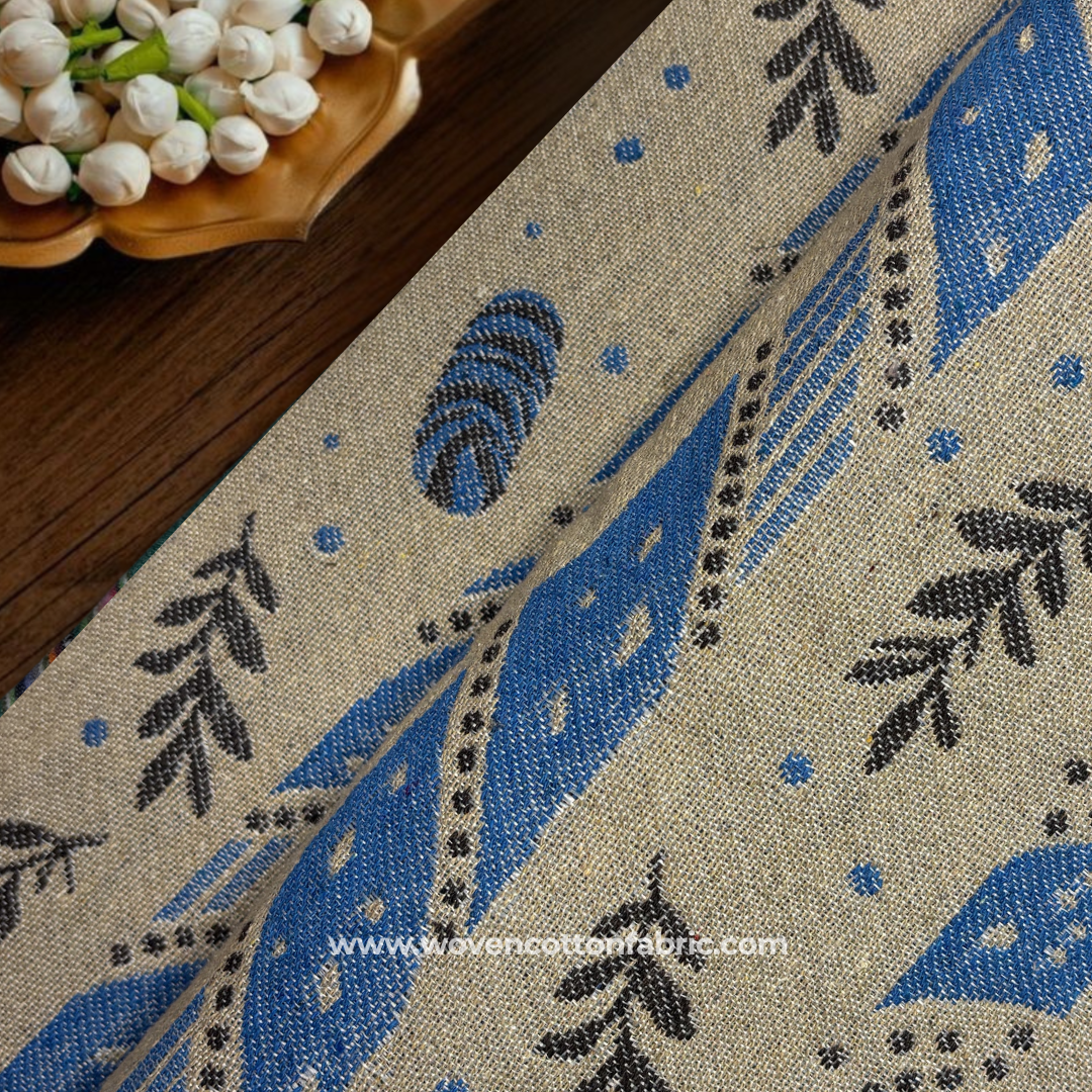 Abstract Botanical Chevron Woven Jacquard Cotton Fabric, Per Meter
