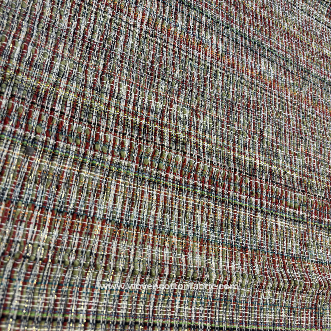 Multi-Color Striped Textured Cotton Handloom Fabric Per Meter