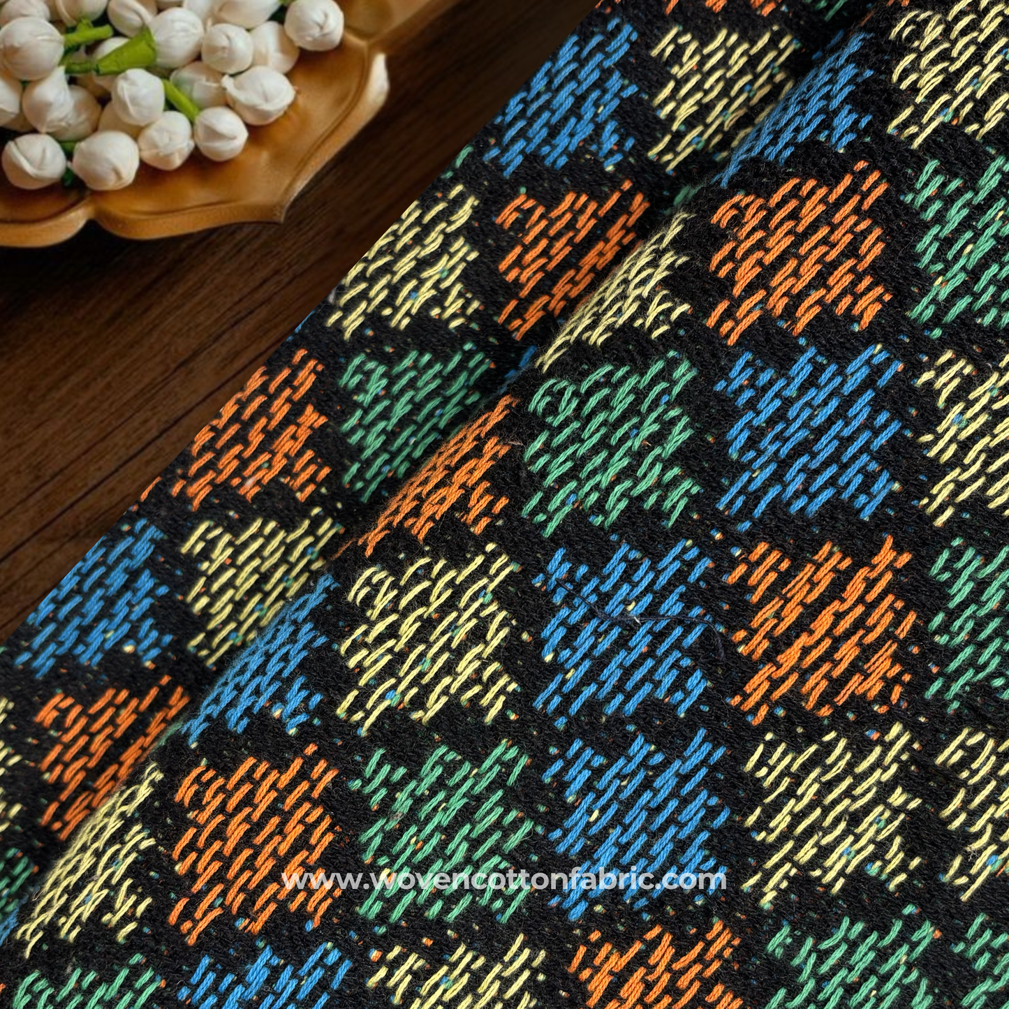 Prism Geometric Hand-Loomed Cotton Fabric, Per Meter