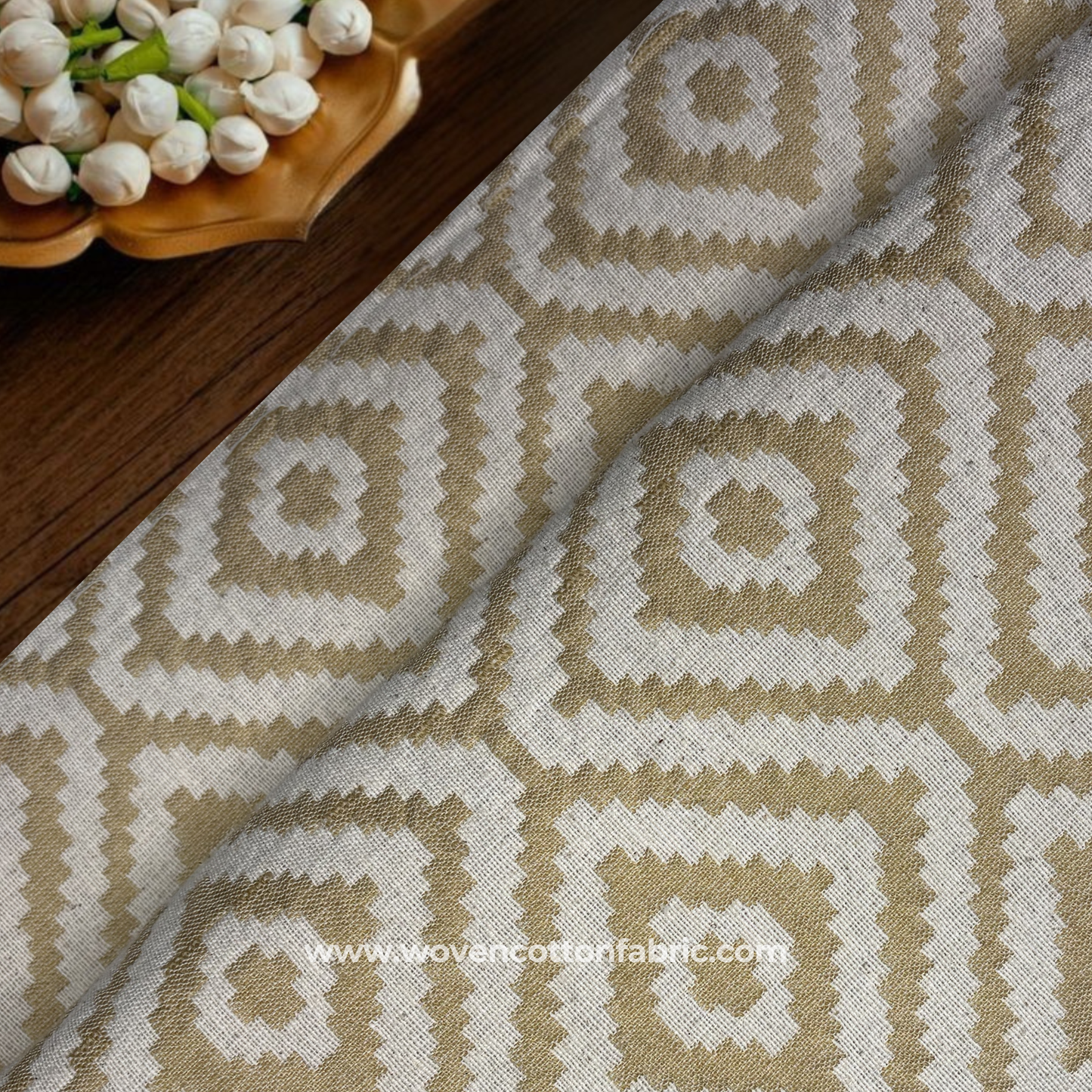 Sandstone Ikat Diamond Cotton Fabric, Per Meter